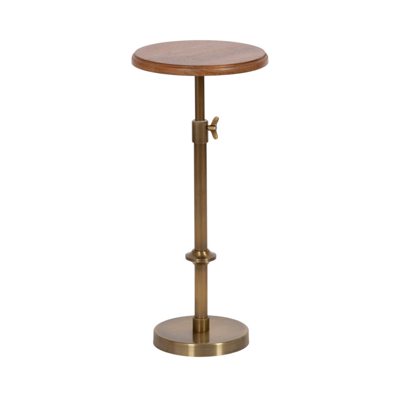 Modern Adjustable-Height Metal and Wood Pedestal Table, Gold
