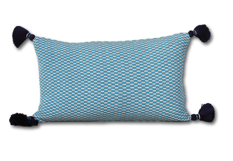 Ella Rectangular Cotton Pillow Cover and Insert, Peacock/Natural