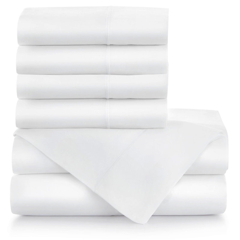 Ensemble de draps en coton égyptien 1000 pièces Bibb Home 1000TC, Blanc, Ensemble de draps pour grand lit avec quatre très