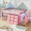 Lits gain d'espace avec rangement, lit mezzanine moderne en métal rose et MDF, pour la maison
