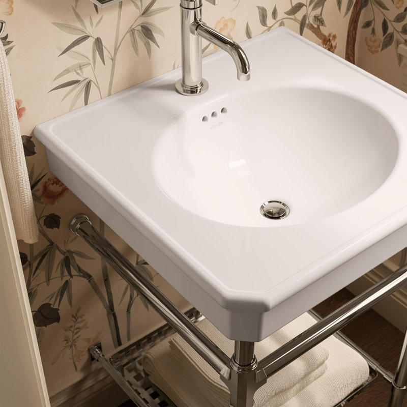 Claude by Studio McGee 24" Rectangular Console Table Bathroom Sink, White/Vibrant Polished Nickel, Single Hole Faucet