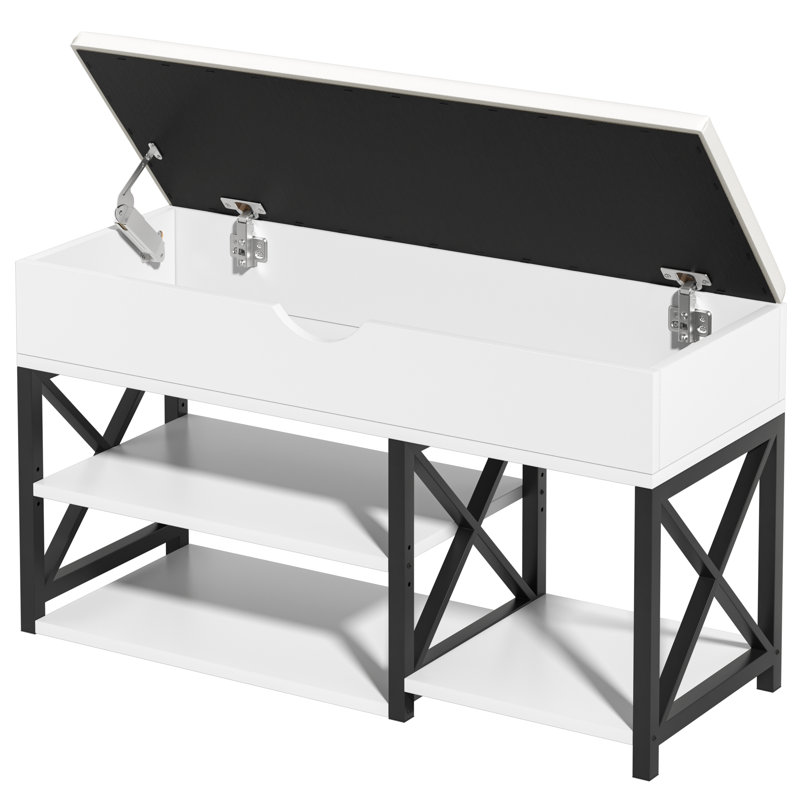 Kevonda Shoe Storage Bench, Entryway Shoe Cabinet with Cushion, White/Black