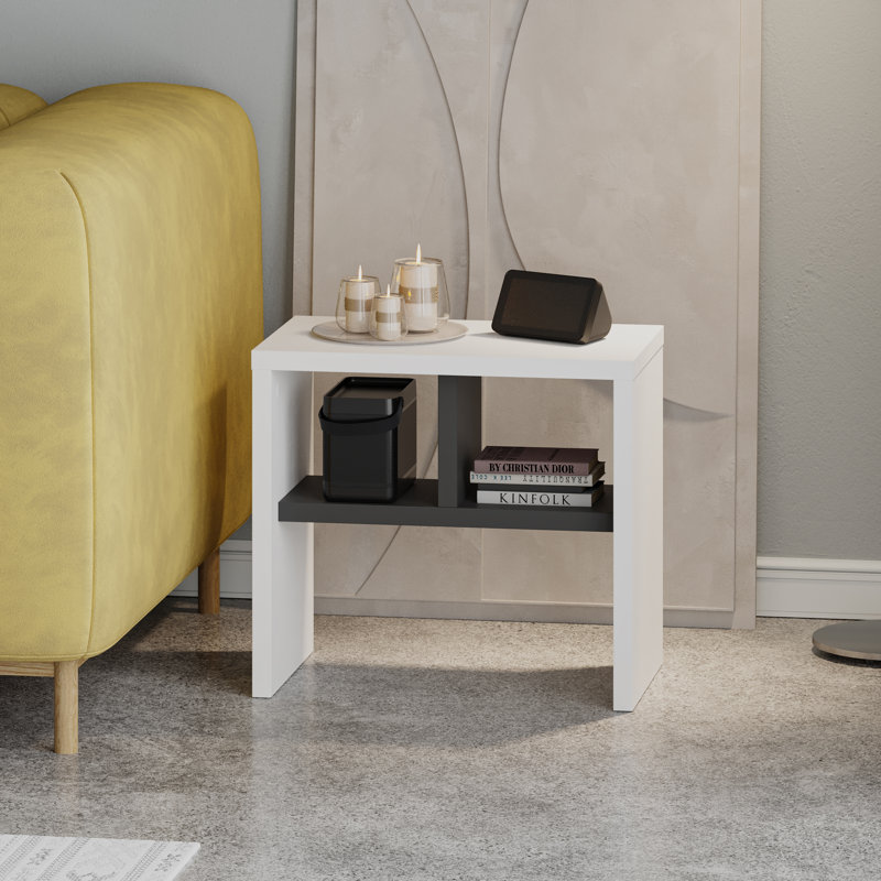 Giao Modern C-Shaped End Table for Living Room and Bedroom, White, Anthracite