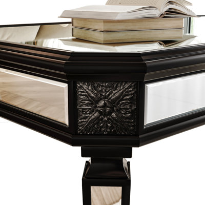 Table basse en verre noir rétro avec miroir argenté, fonctionnelle dans le salon et le bureau, l 23,6 po x P 48 po H 18,5 po, table basse attrayante et brillante avec boiserie, pour le bureau, rangement ouvert