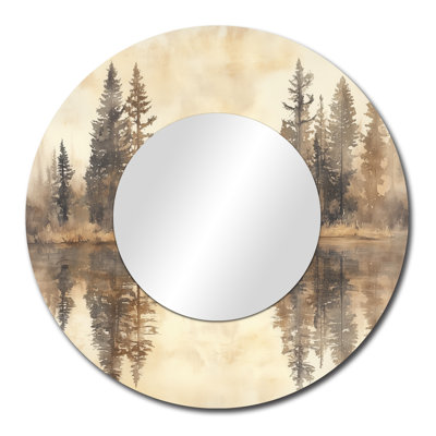 Forest at the Lake – Lodge Oversized Round Accent Mirror, Metal Print