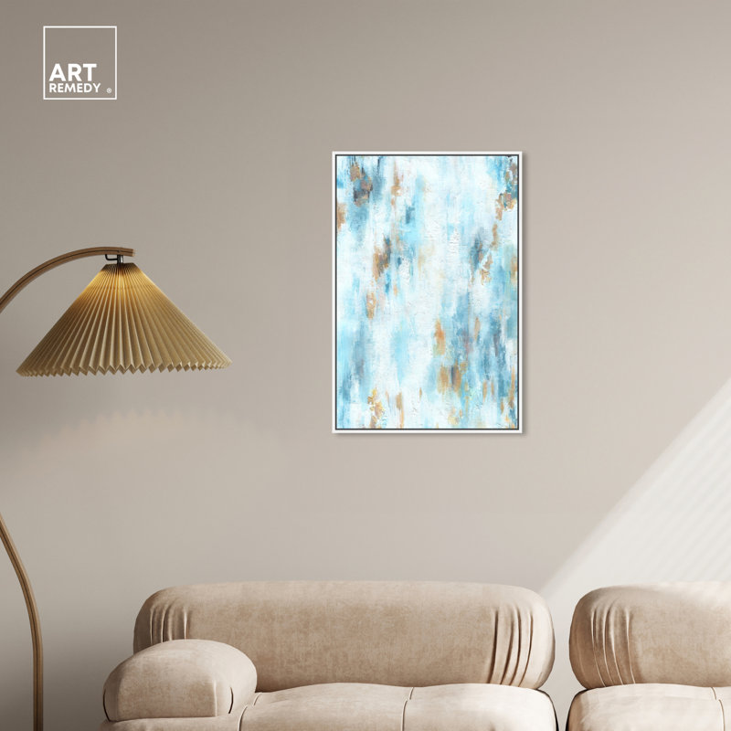 Large Blue and White Abstract Canvas Wall Art with Frame