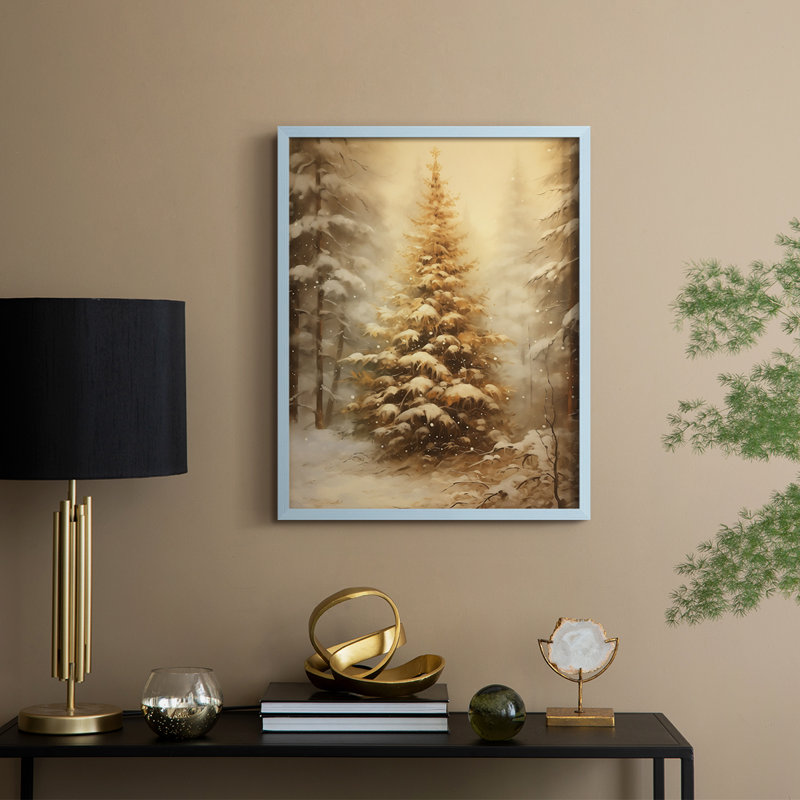 «Christmas Holiday Art», impression encadrée en bois massif, Bleu, H 21 po x l 17 po