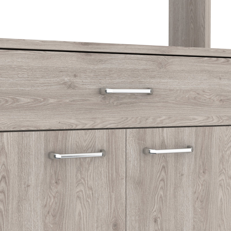 Bay Area Pantry, Two Door Cabinets, One Drawer, Four Adjustable Metal Legs, Light Gray