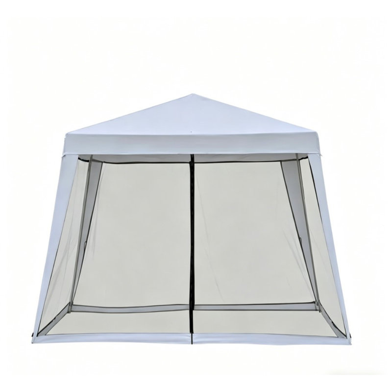 Pavillon de jardin 10 pi x 10 pi avec auvent résistant aux rayons UV et rideaux en maille, tente d'extérieur en acier thermolaqué