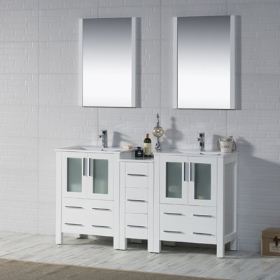 Mance 60.62'' Double Bathroom Vanity with Ceramic Top