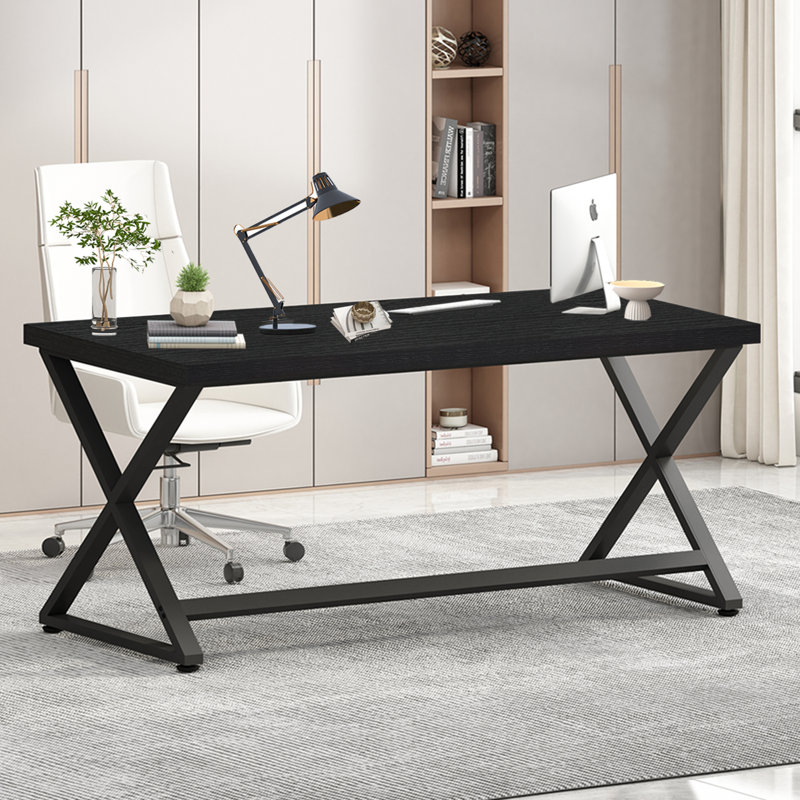 Bureau d'écriture, bureau industriel en bois et métal pour bureau d'écriture, Noir / Noir