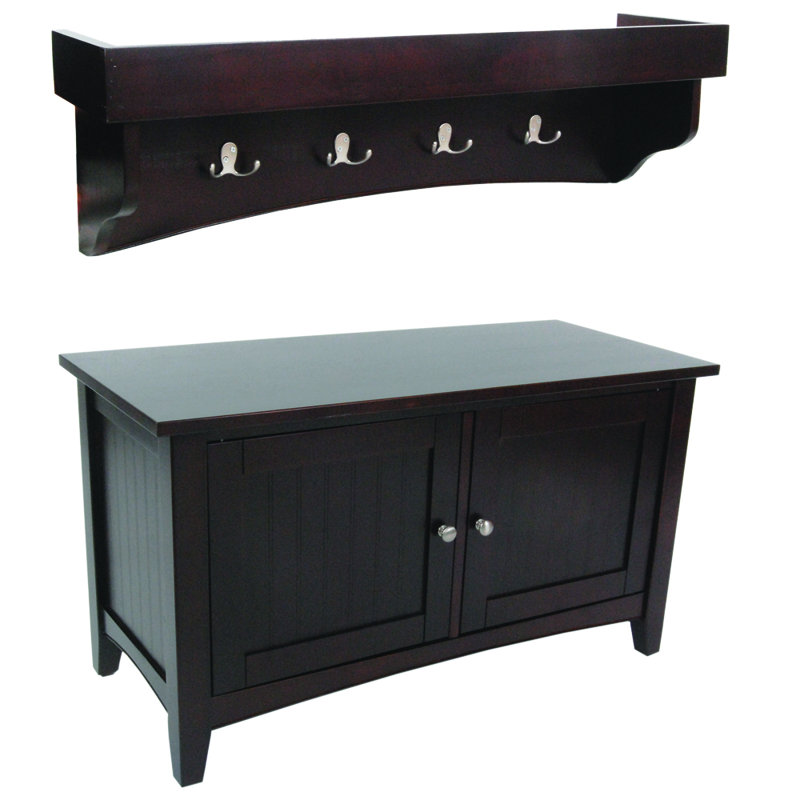 Ajwad 36"W Cottage Beach House Design Wall Mounted Coat Rack and Cabinet Bench Set with Storage, Espresso