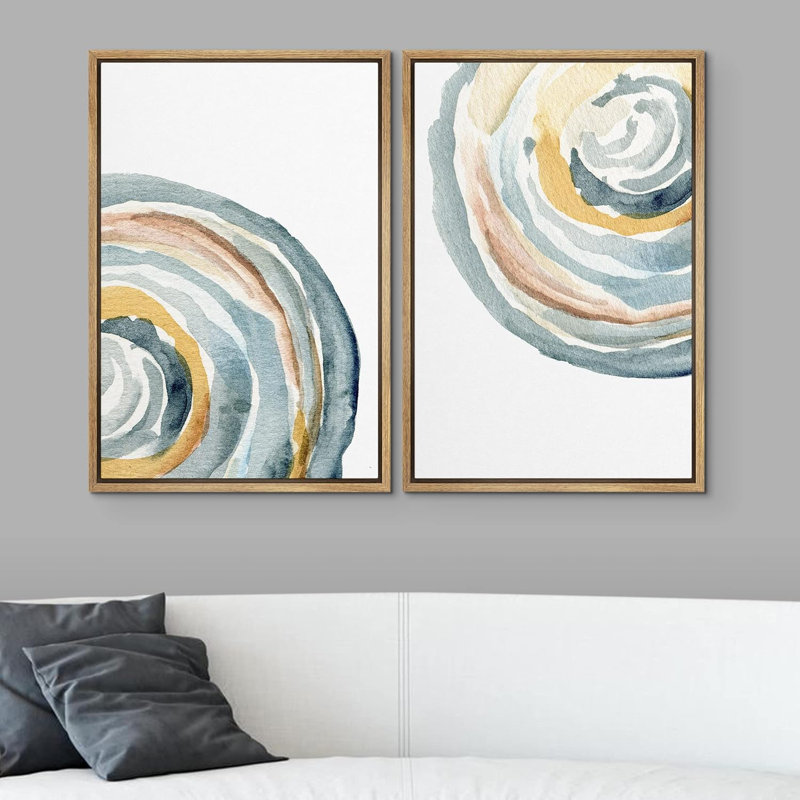 «Geometric Pastel Watercolor Ring Abstract Shapes Abstract Art», impression sur toile, 2 pièces, Cadre naturel flottant