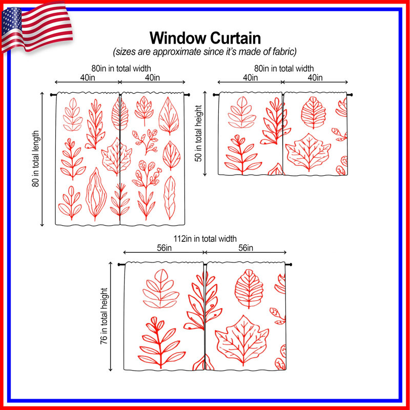 Les rideaux rouges Red Leaf, 40 po x 60 po - 2 panneaux, Transparent