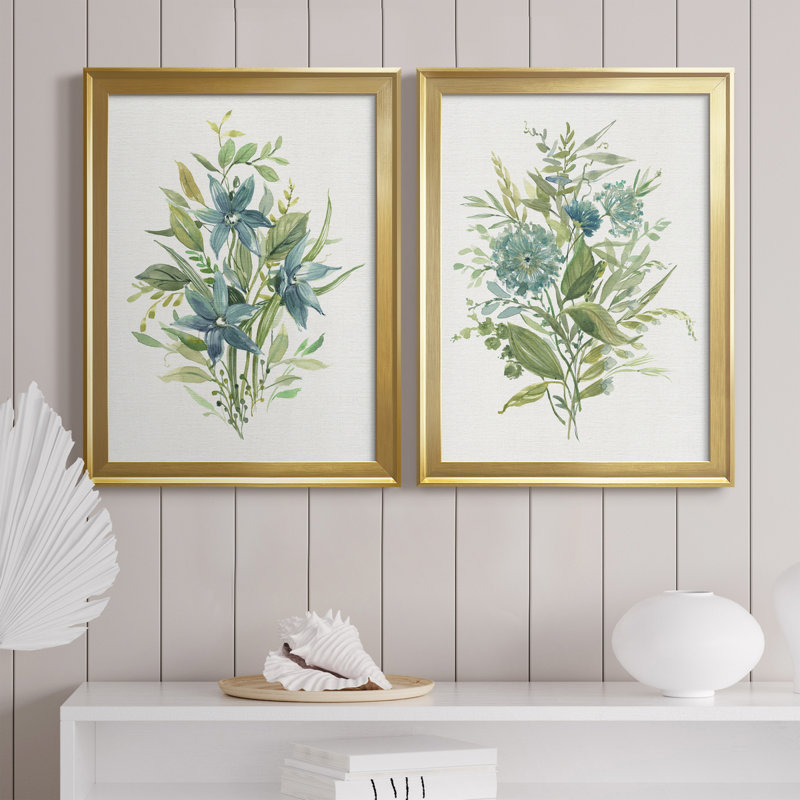 «Greenery I», ensemble de 2 peintures sur toiles, H 22,5 po x l 61 po x P 1,5 po, Toile avec cadre doré