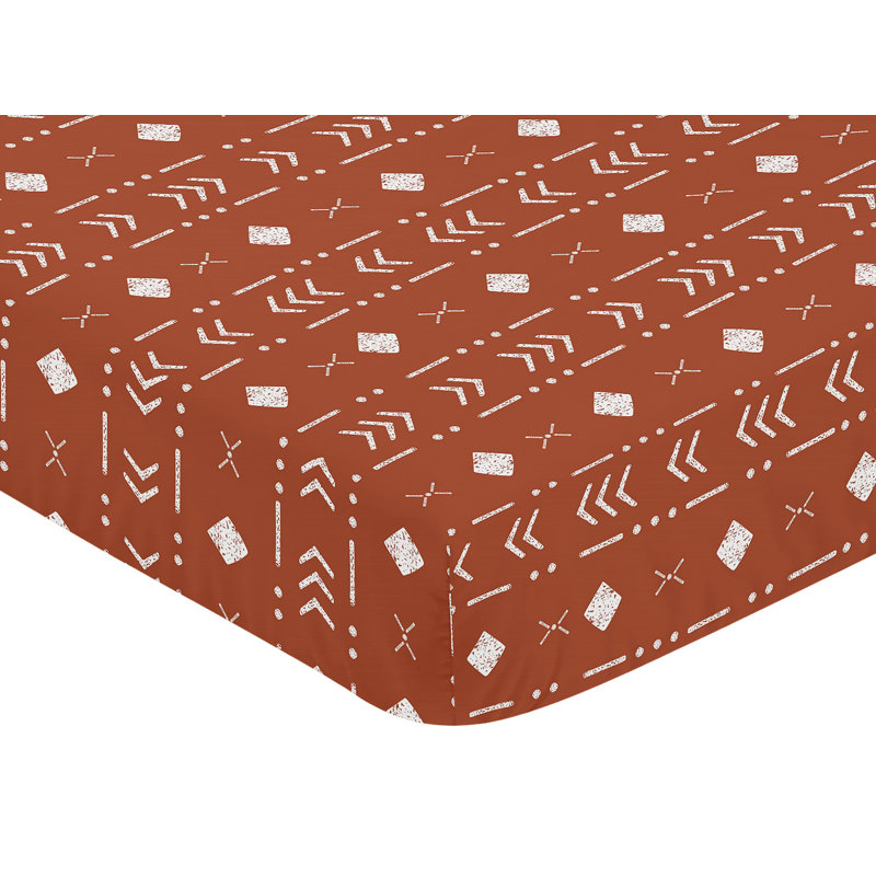 Drap-housse pour lit de bébé Boho Tribal, Orange rouille / blanc
