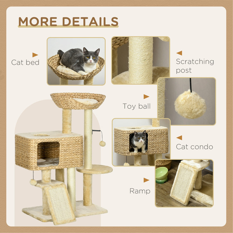 Beige Sisal Cat Tree with Condo and Hammock