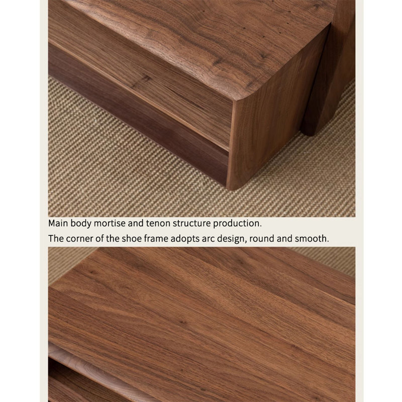 Solid Walnut Wood Coat Rack with Shoe Shelf