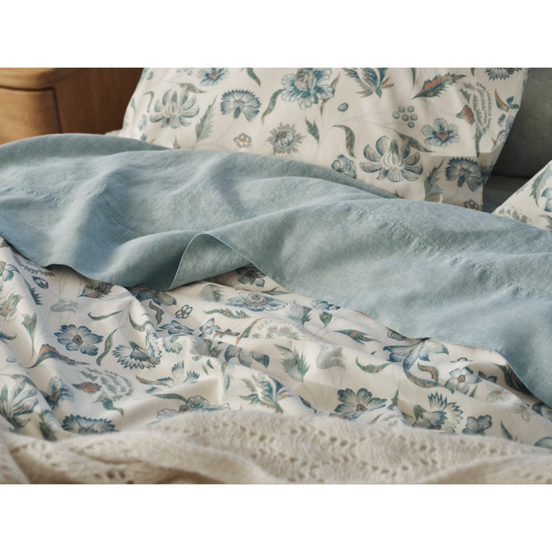 Viola Organic Print Duvet Cover, Queen Duvet Cover, Undyed W/Cerulean