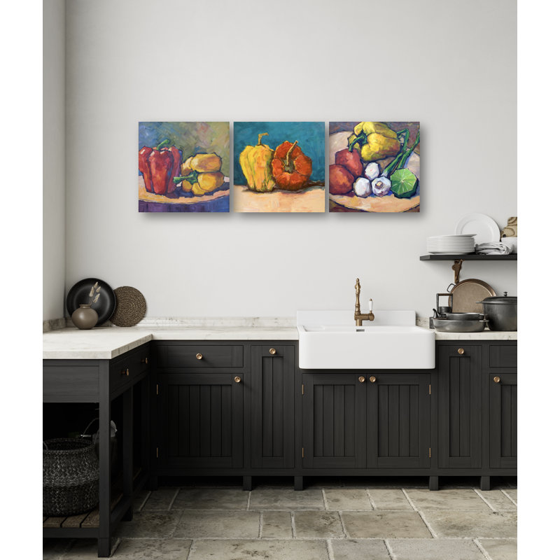 Pepper Set I by John Beard - Artist Enhanced Canvas Print, Brown Framed, 20" H x 60" W x 2" D