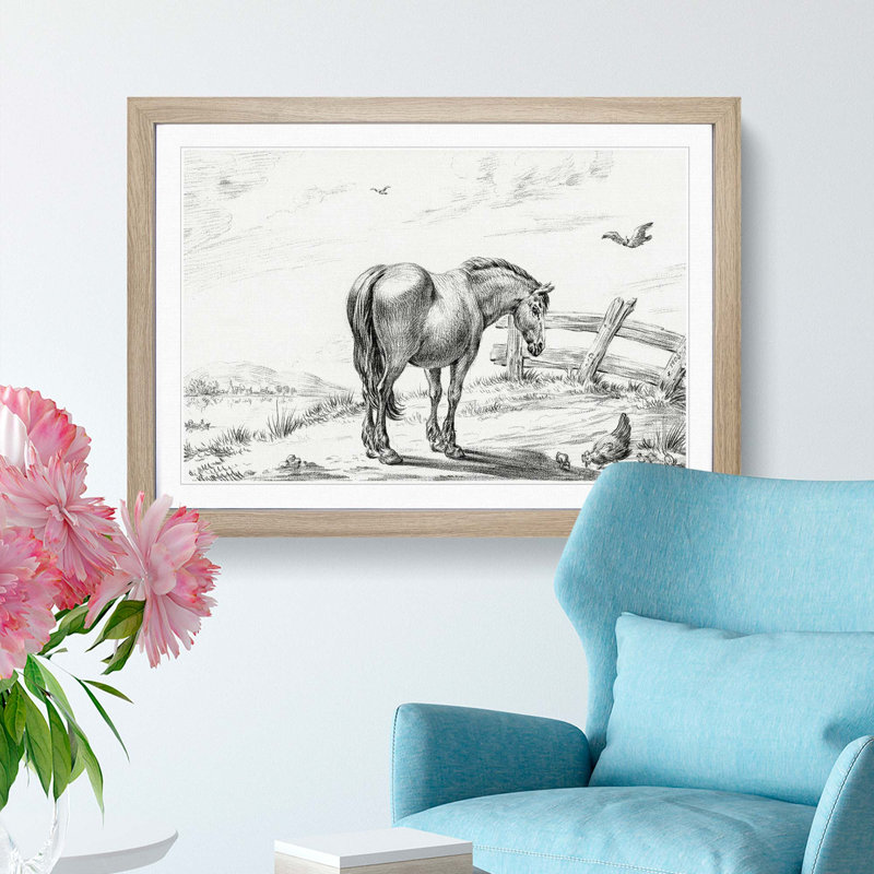 Horse in a Meadow by Jean Bernard - Framed Print, 48cm H x 65cm W x 2cm D, Oak Framed