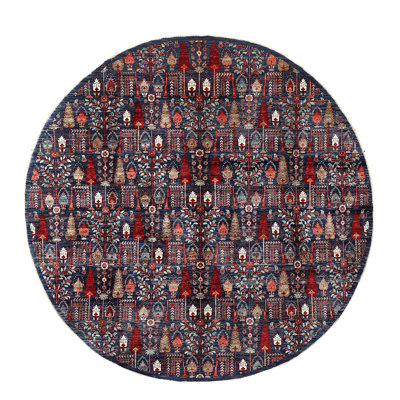 Tapis unique en laine noué à la main bleu / rouge / blanc de 8 pi 11 po