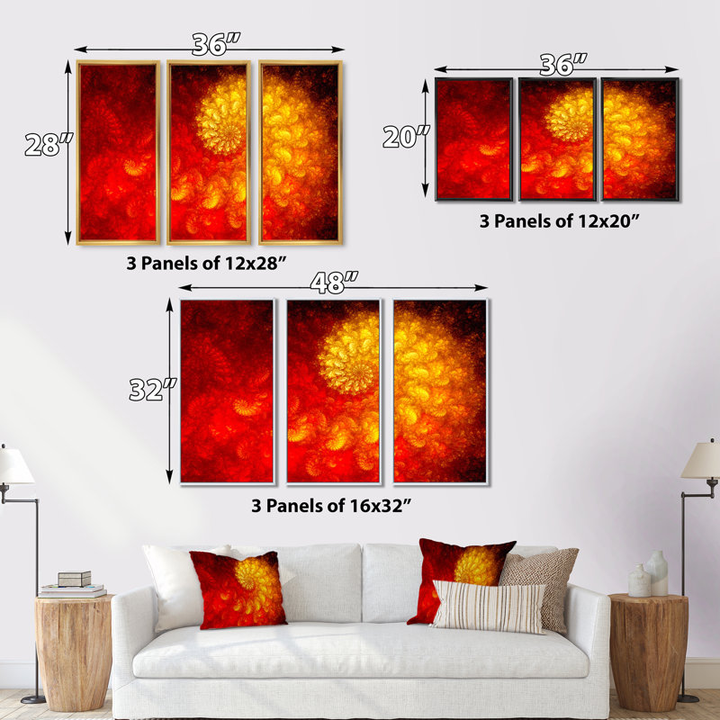 Orange et rouge Infinity Spiral - ensemble d'art moderne sur toile encadrée moderne de 3, Cadre noir