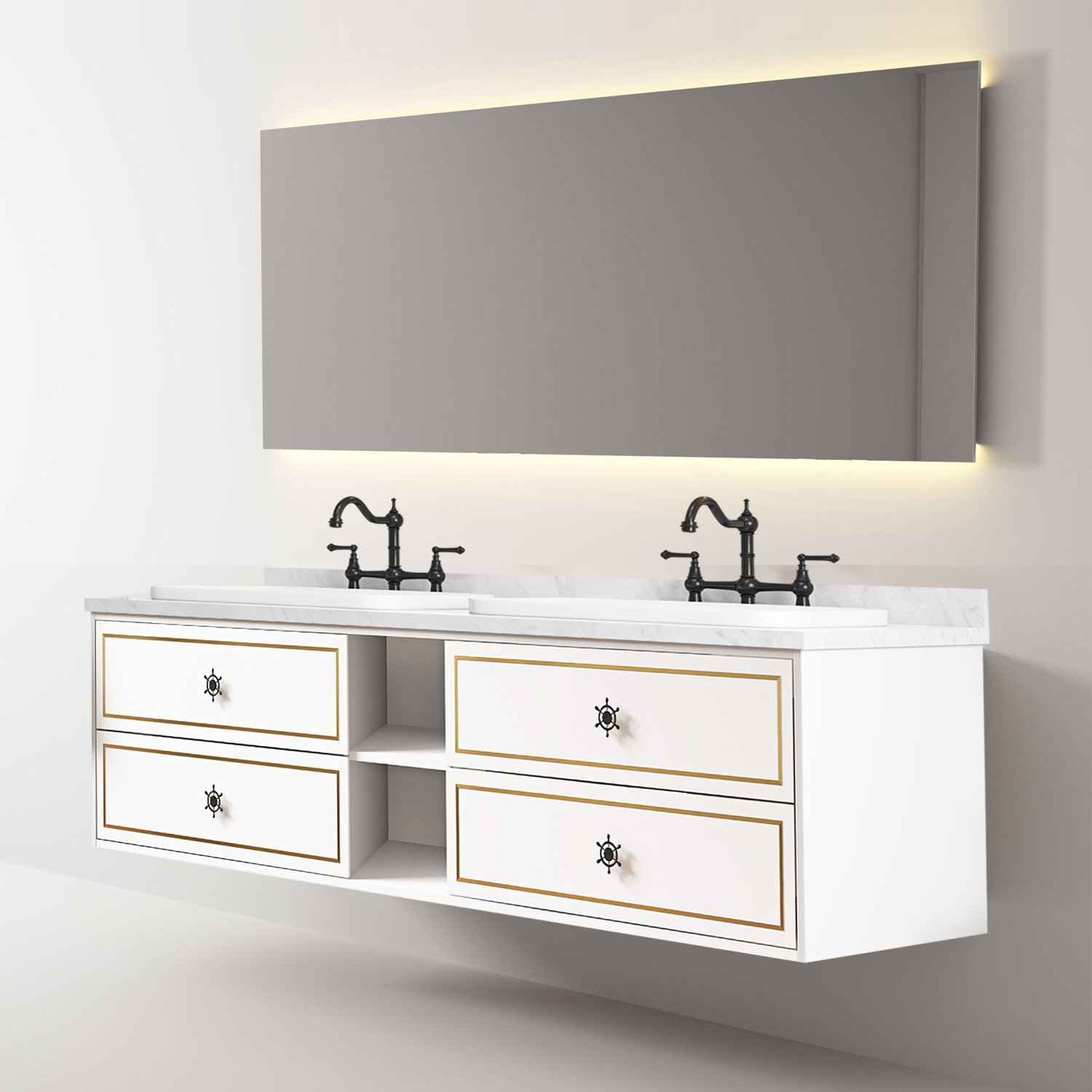 Longshore Tides Bathroom Vanity With Marble Countertop,Wall Mounted ...