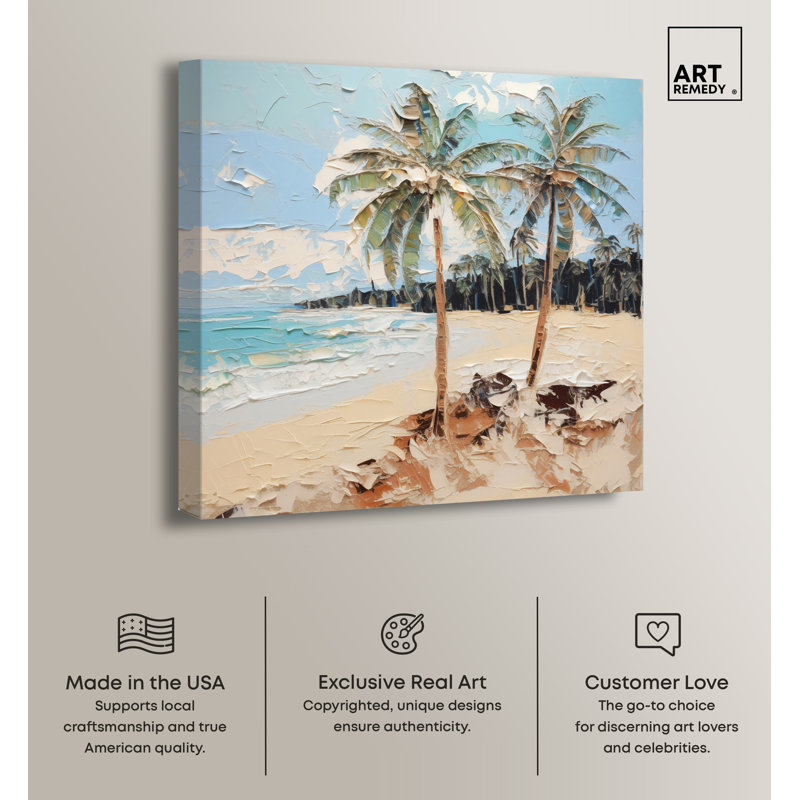 Beach Paradise Coastal Canvas Wall Art in Blue and Beige, 24" x 24"
