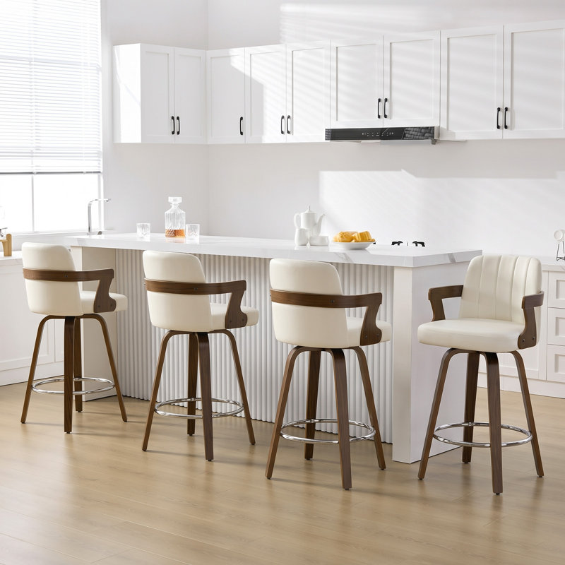 Tabouret de bar 26,4 po Mid-Century, Blanc, Tabouret de comptoir (siège d'une hauteur de 26 p