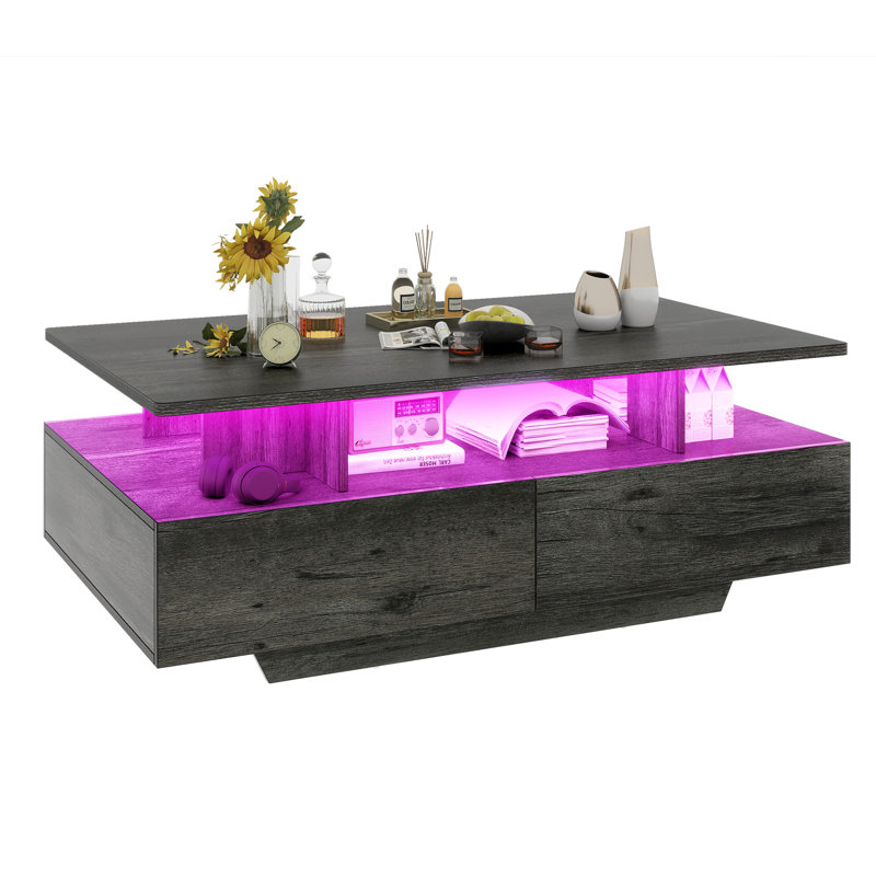 Ellise LED Coffee Table with 4 Drawers, Charcoal Oak
