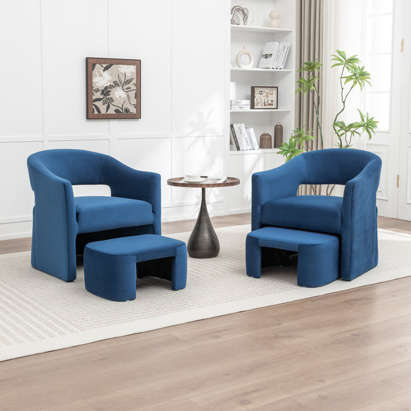 Fauteuil demi-tonneau rembourré avec repose-pieds, Marine