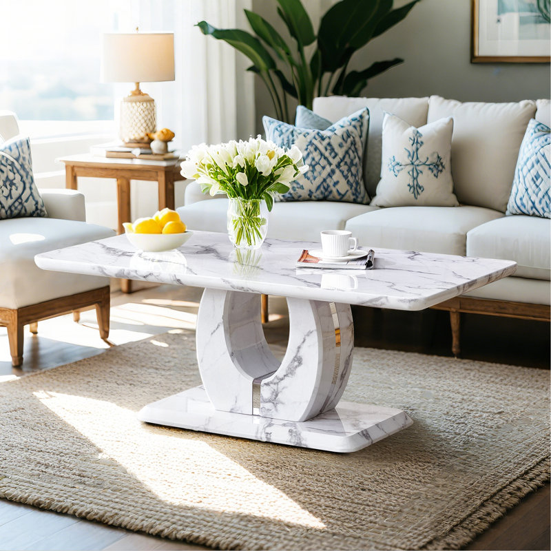 Table à thé Modern Luxury Imitation Marble, Blanc