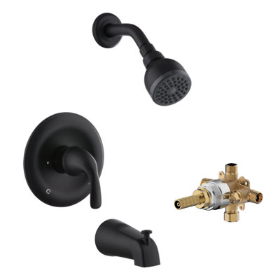 Système de garniture de douche Nita Vantage: pomme de douche ronde, ensemble de poignée simple, bec de baignoire et valve brute inclus - noir mat