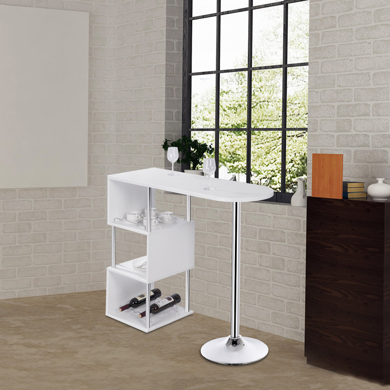 Bar Table Bar Table Bar Table With Shelf MDF Metal, White