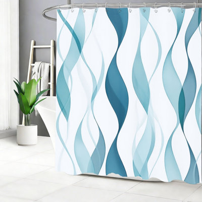 Rideau de bain Gradient Sheer Wave Line avec crochets bleu sarcelle 72 x 72 pouces (180 x 180 cm)
