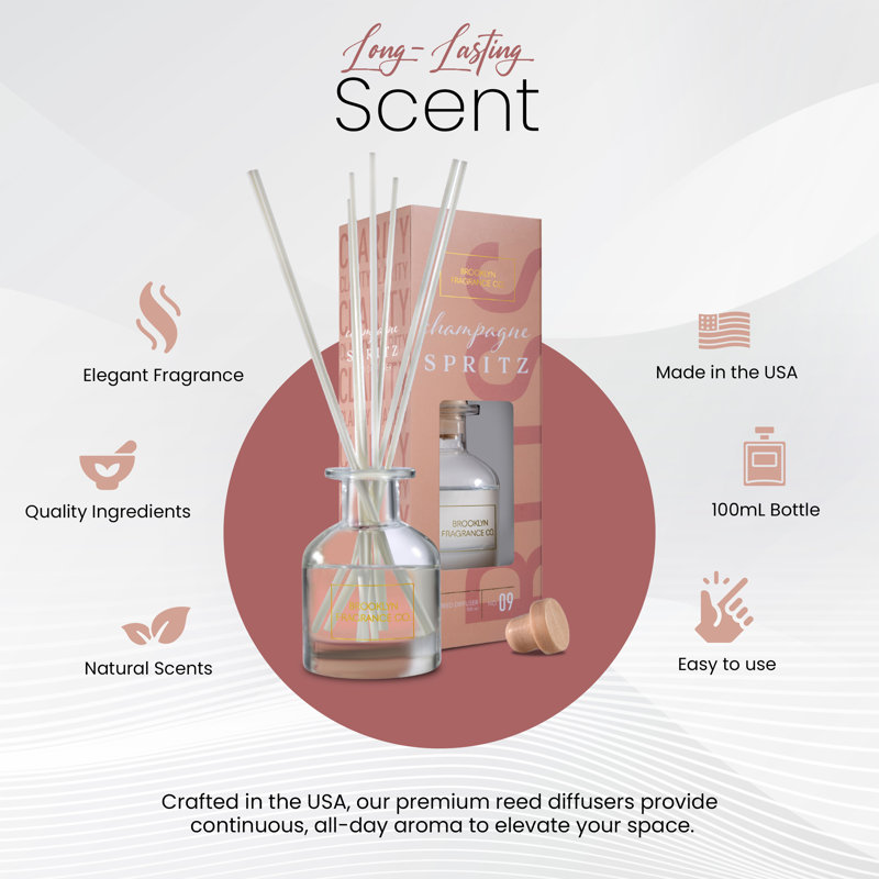 Brooklyn Fragrance Co. Scent Reed Diffuser - Long Lasting Premium Fragrance – Champagne Spritz Air Freshener For Home- Reed Diffuser For A Large Room - 100ml