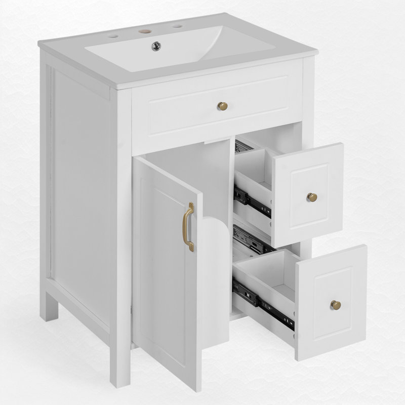 Meuble-lavabo simple 24 po avec plateau en céramique, White