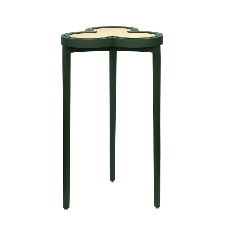 Clover Cigar Table With Reversible Lacquer And Natural Grasscloth Top In Matte Green Lacquer, Matte Dark Green