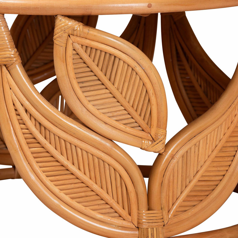 Henry Floral Round Bohemian Natural Rattan Brown Coffee Table, 17.87" H X 29.32" W X 29.32" D