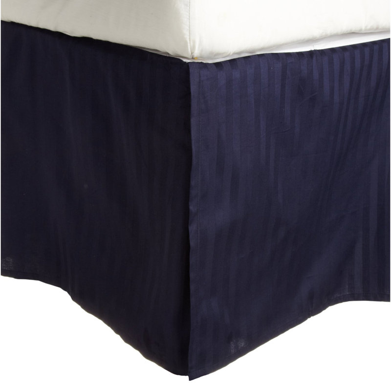 Jupe de lit en satin de coton égyptien 15 po, motif à rayures soyeuses, Simple, Bleu marine