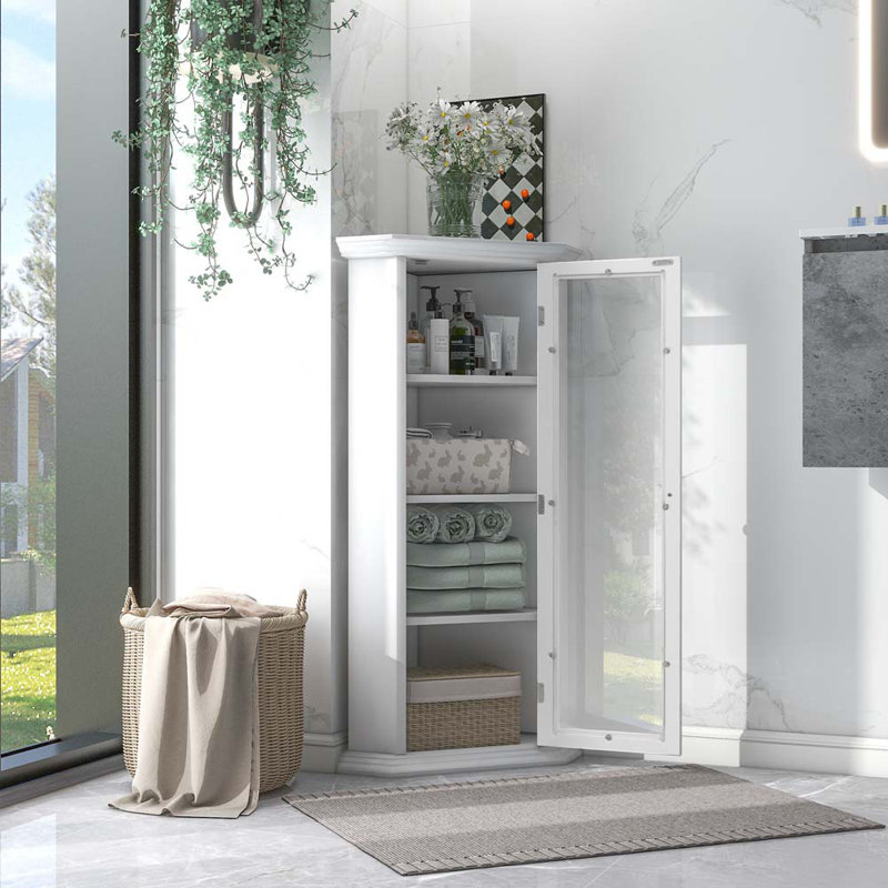 Boivin Corner Curio Storage Cabinet with Glass Door, White