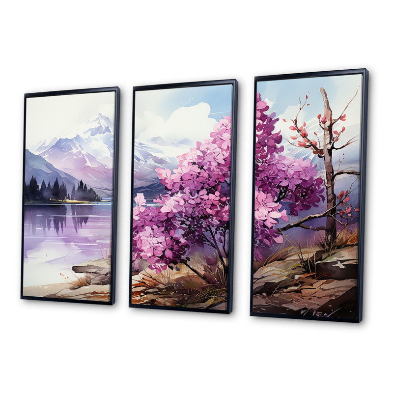 Lilacs Charm Volanco Delight - ensemble de reproductions d'art mural lilas, Cadre flottant noir, H 40 po x l 60 po x P 1 po