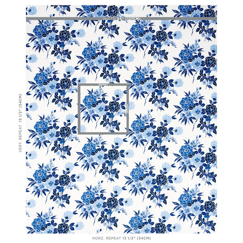 Tissu floral Valentina, Bleu
