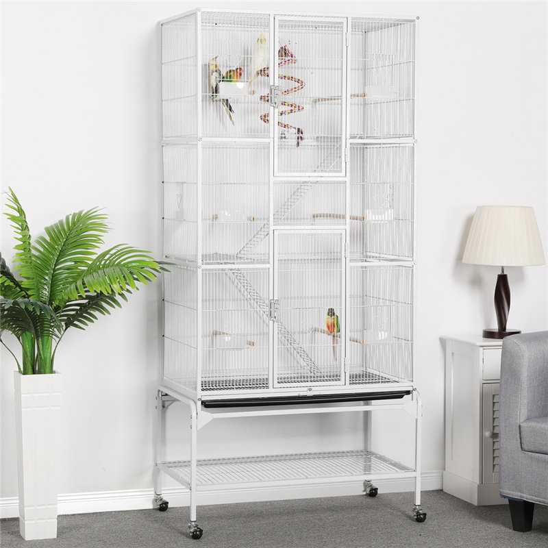 175.5cm Flat Top Floor Bird Cage with Wheels, White