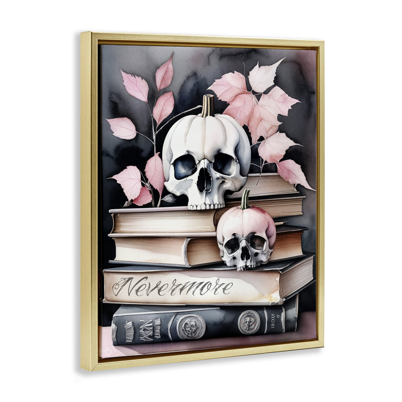 Cadre flottant Spooky Skull Stack, conception de Tabz Jones, H 21 po x l 17 po, Cadre flottant métallique doré