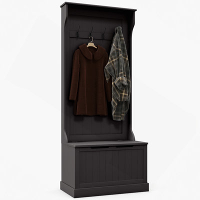 28" 3-In-1 Entryway Hall Tree With Storage Bench, Coat Rack With Four Hooks And Shoe Storage