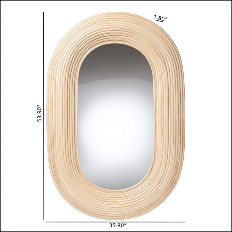 Miroir mural ovale en rotin avec finition brun naturel