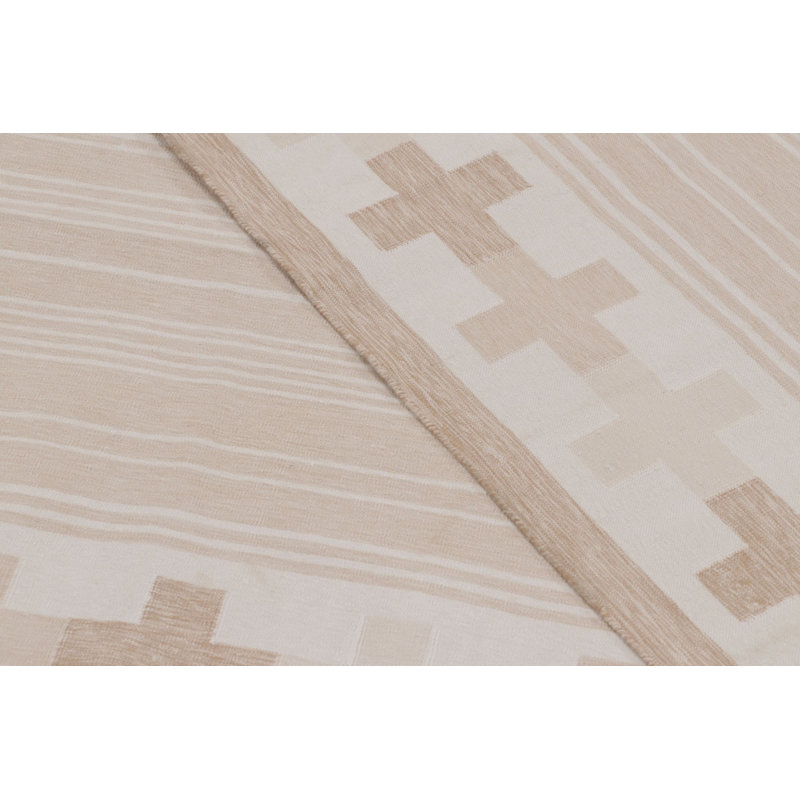 Rug & Kilim’S Contemporary Dhurrie Rug In Cream And Beige Pinstripes