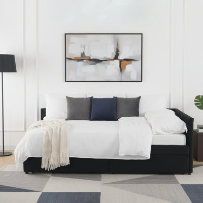 Modern Black Velvet Upholstered Full Size Daybed with Storage Drawers